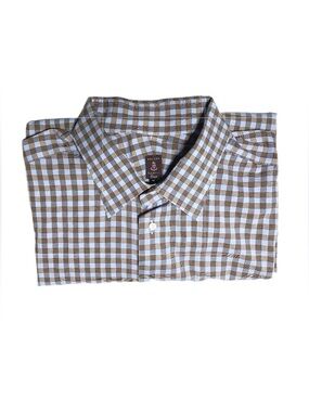 EUC Robert Talbott Brown and Light Blue Check Button-Down Shirt Size 20 36/37